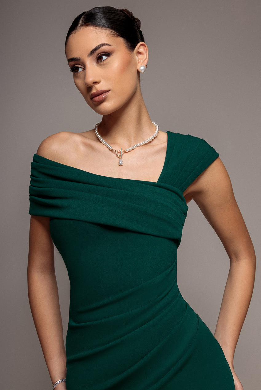 One Shoulder Evening Maxi Dress - Emerald Green DR3231