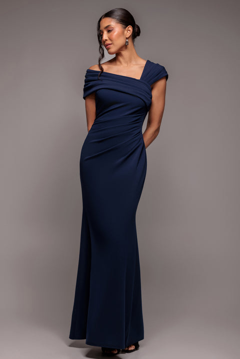 One Shoulder Evening Maxi Dress - Navy by Goddiva