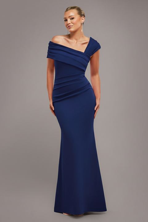 One Shoulder Evening Maxi Dress - Navy by Goddiva