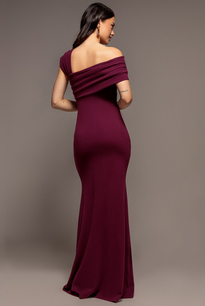 One Shoulder Asymmetric Scuba Crepe Maxi Dress - Plum DR3231