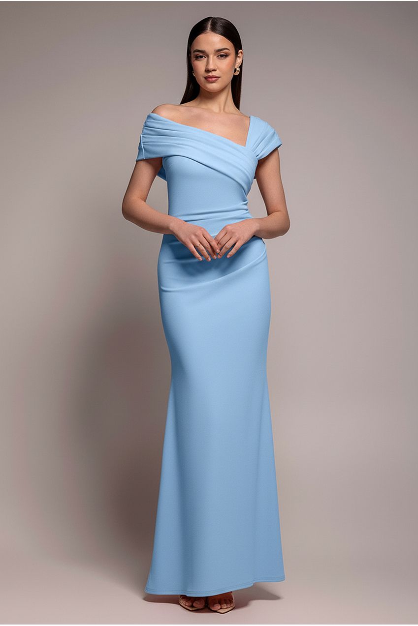 One Shoulder Asymmetric Scuba Crepe Maxi Dress - Powder Blue DR3231