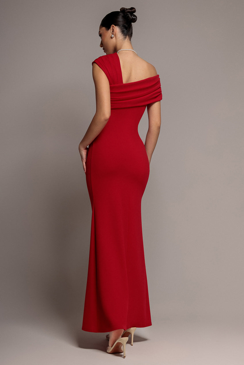 One Shoulder Evening Maxi Dress - Red DR3231