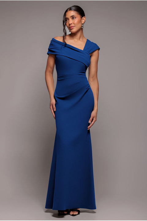 One Shoulder Evening Maxi Dress - Royal Blue by Goddiva