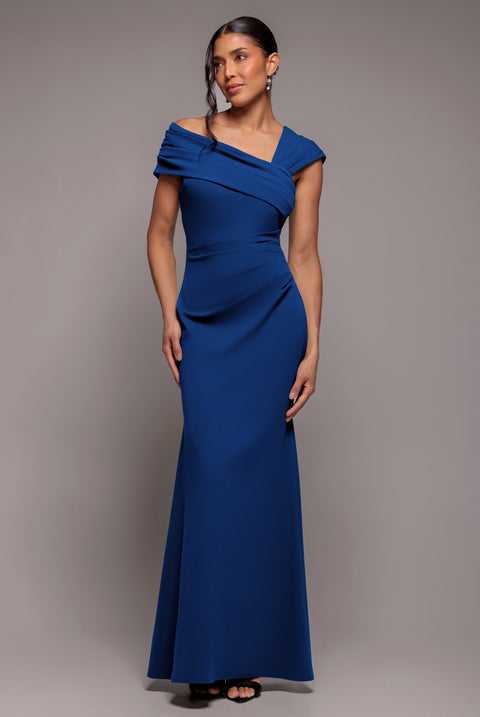 One Shoulder Evening Maxi Dress - Royal Blue by Goddiva