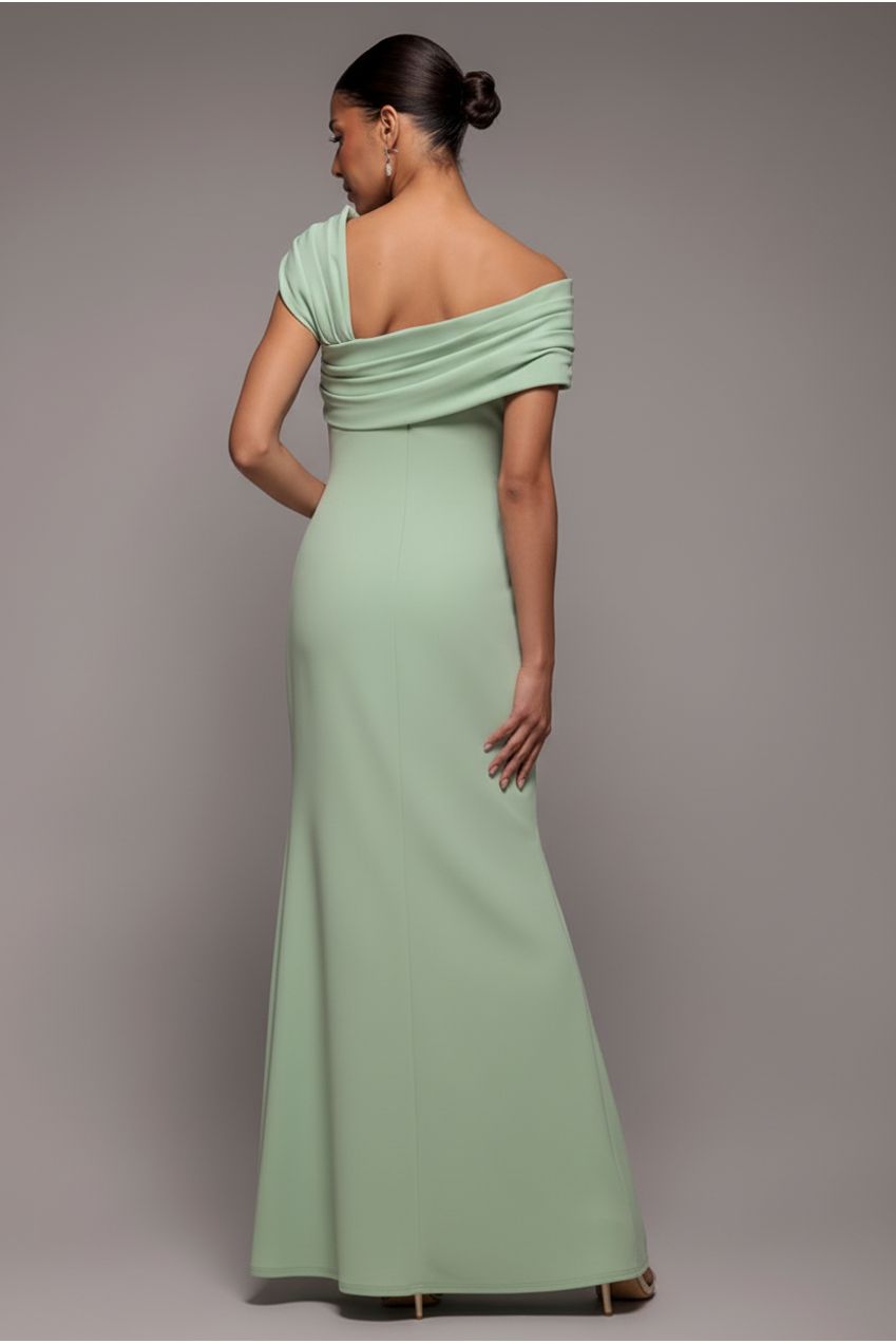 One Shoulder Scuba Crepe Evening Maxi Dress - Mint Green DR3231