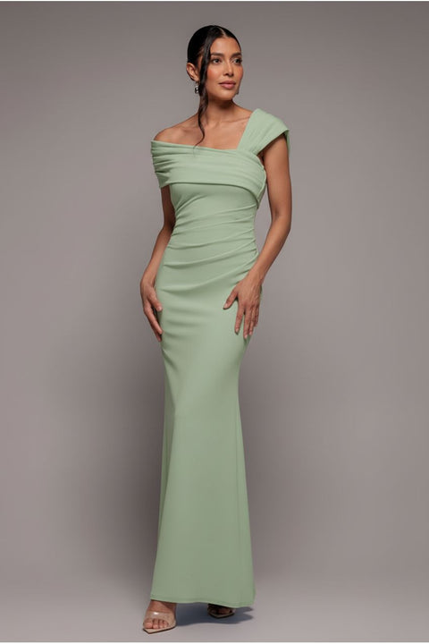 One Shoulder Scuba Crepe Evening Maxi Dress - Mint Green by Goddiva