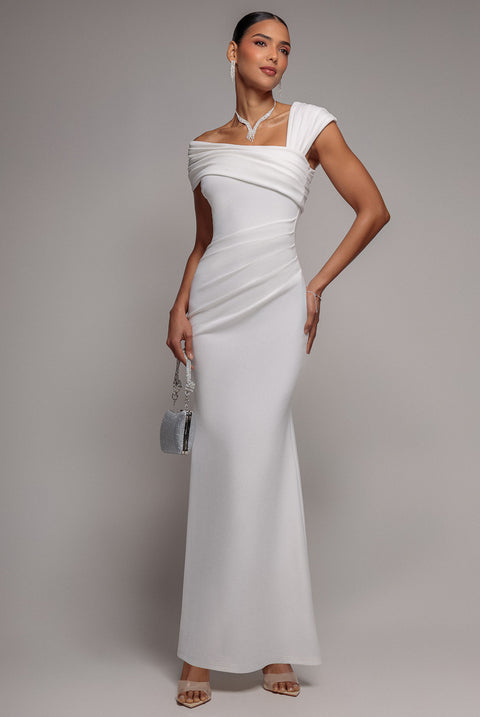 One Shoulder Asymmetric Scuba Crepe Maxi Dress - White by Goddiva