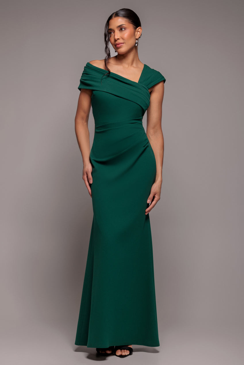 One Shoulder Evening Maxi Dress - Emerald Green DR3231