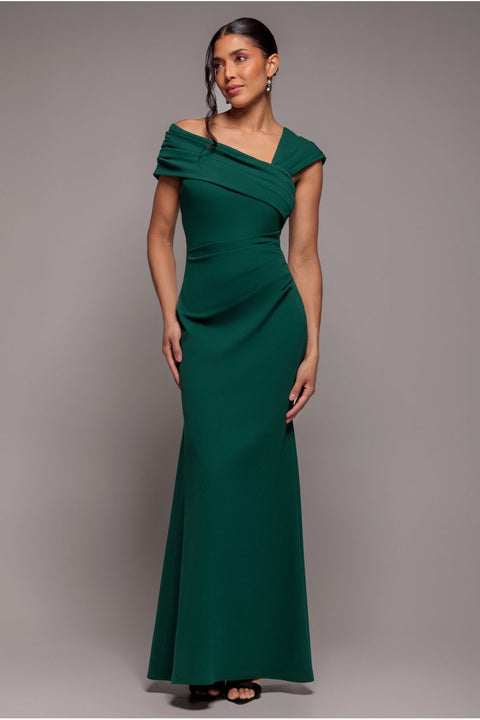 One Shoulder Evening Maxi Dress - Emerald Green by Goddiva