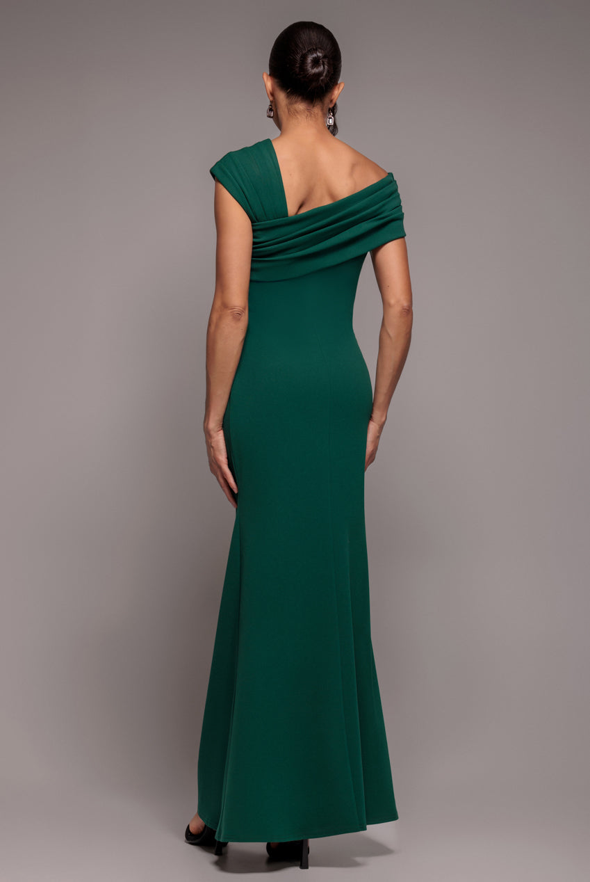 One Shoulder Evening Maxi Dress - Emerald Green DR3231