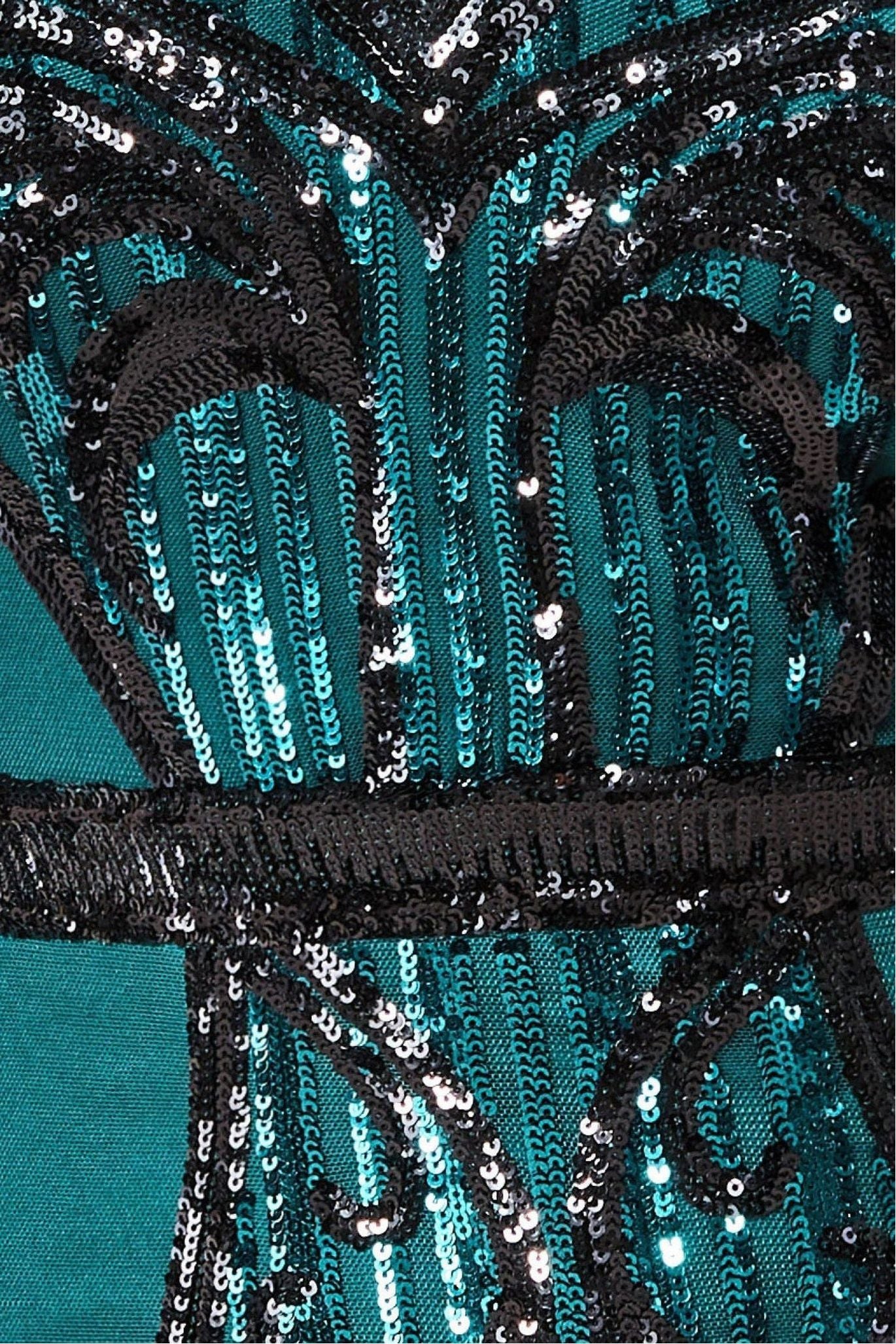 Sequin & Mesh Embroidered Maxi Dress - Emerald DR3235