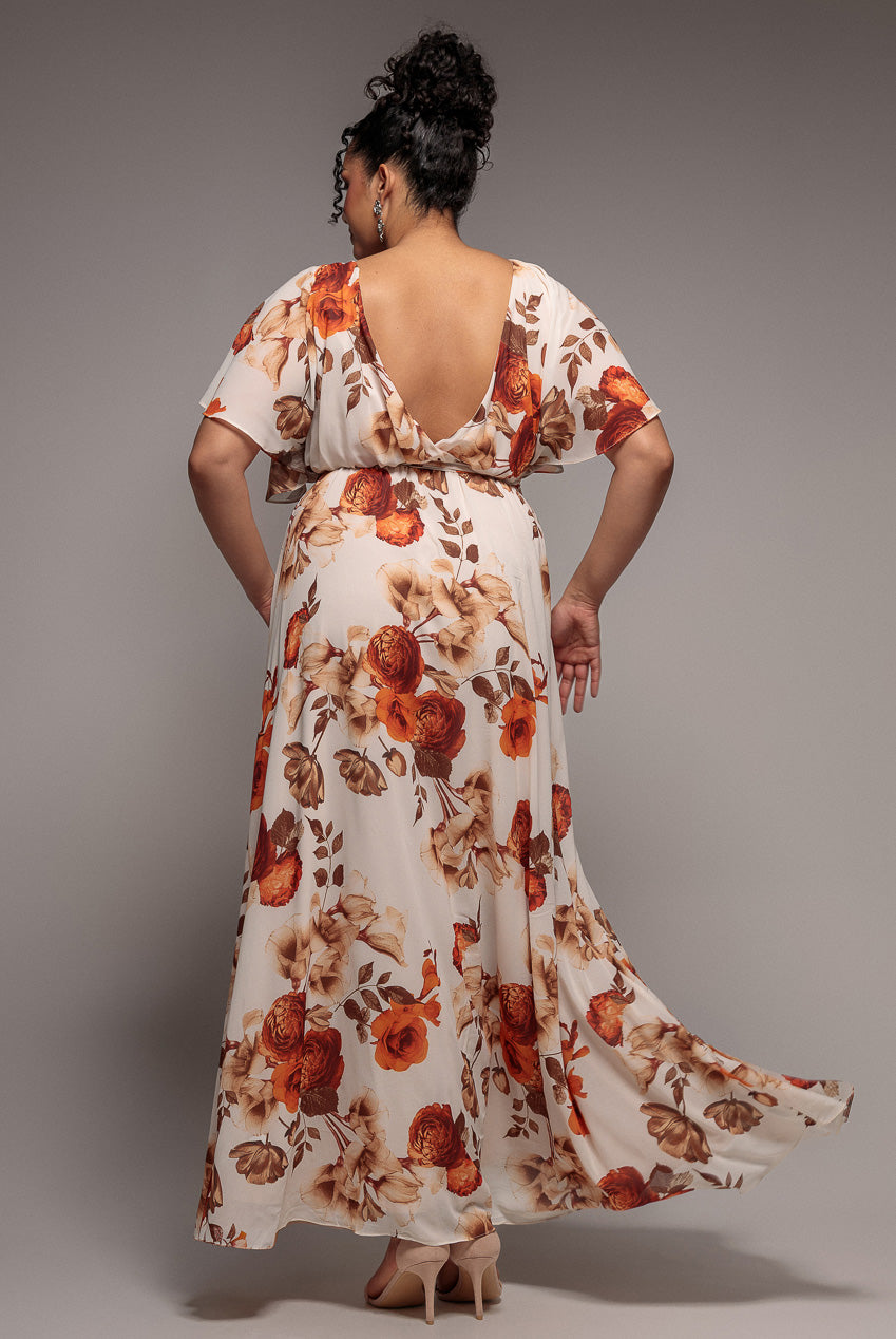 Wrap Back Flutter Sleeve Maxi - Beige DR3236P