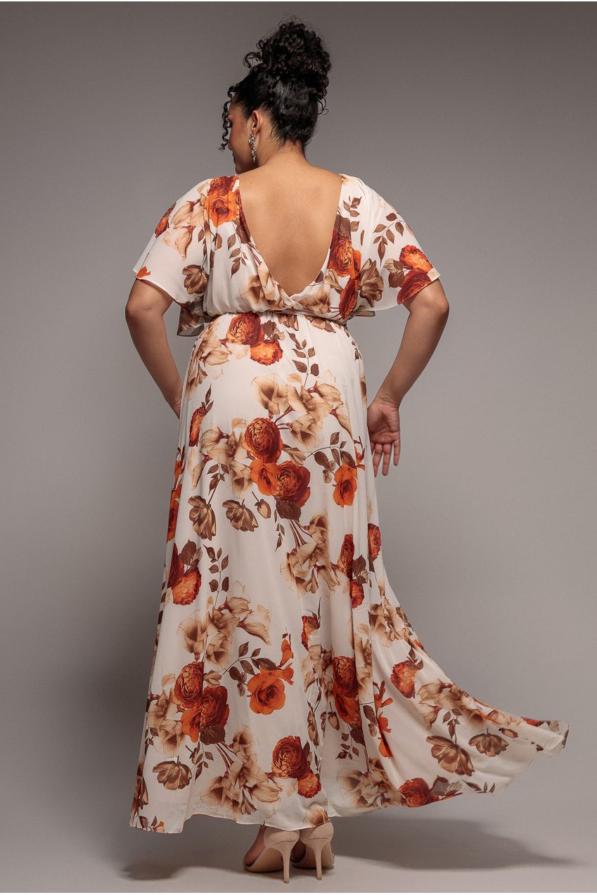 Wrap Back Flutter Sleeve Maxi - Beige DR3236P