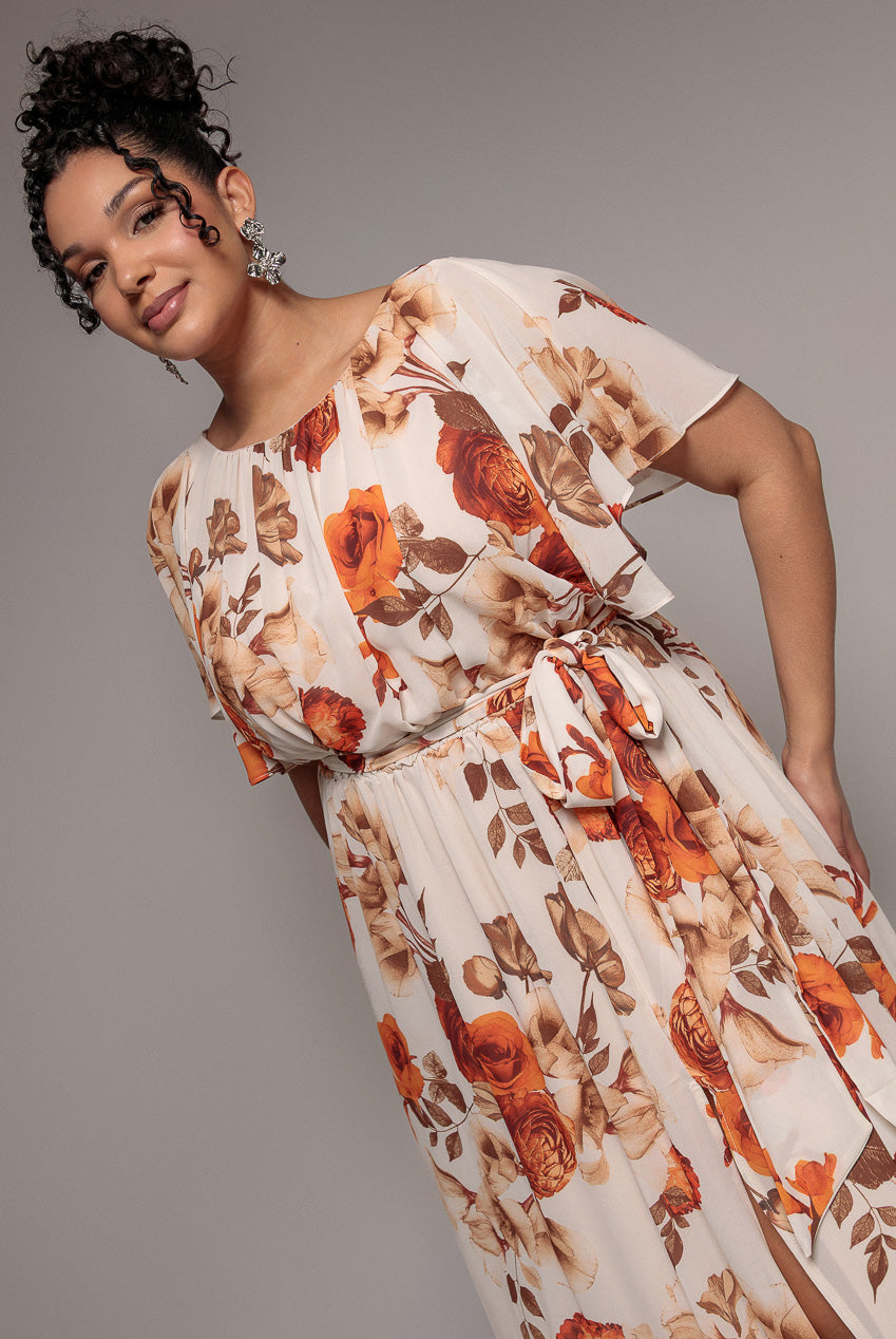 Wrap Back Flutter Sleeve Maxi - Beige DR3236P