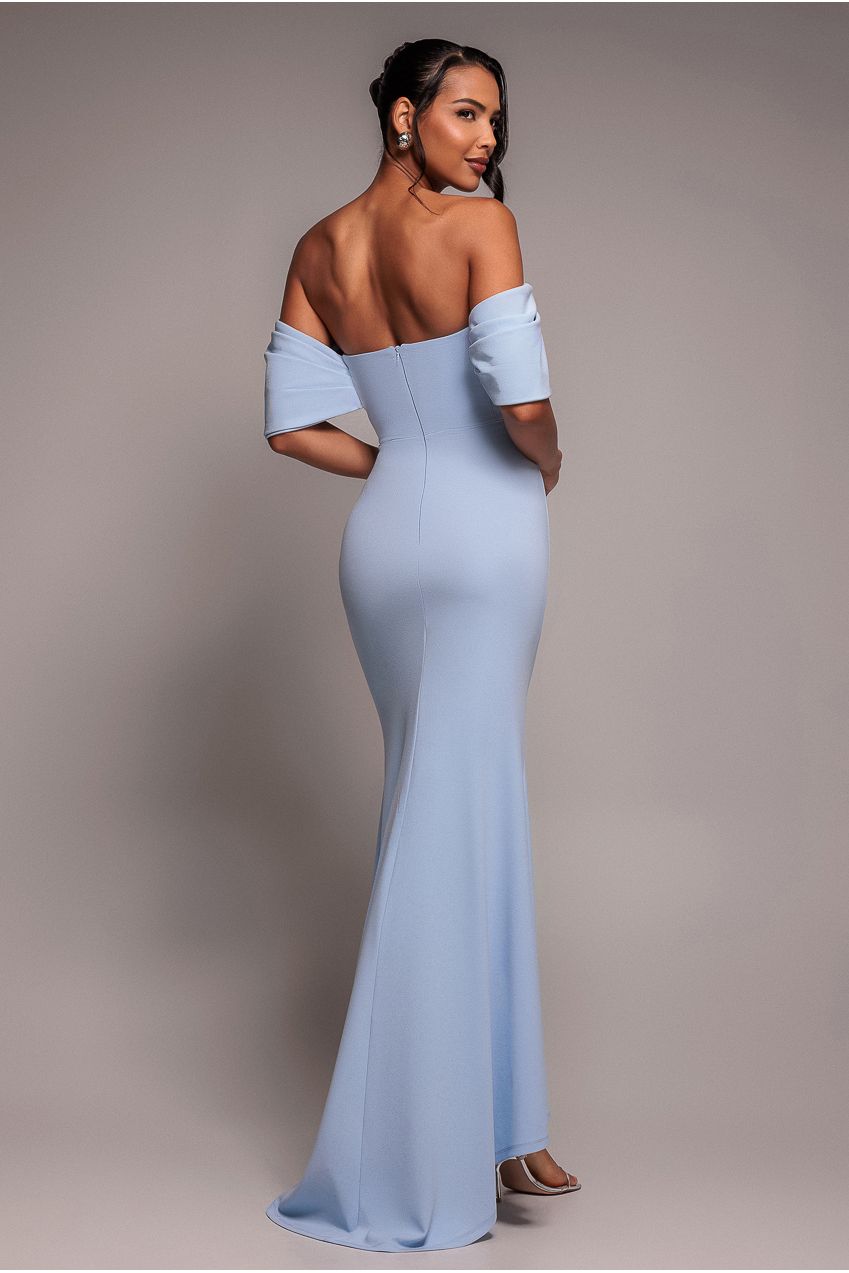 Off The Shoulder Draped Sleeve Maxi Dress - Blue DR3259