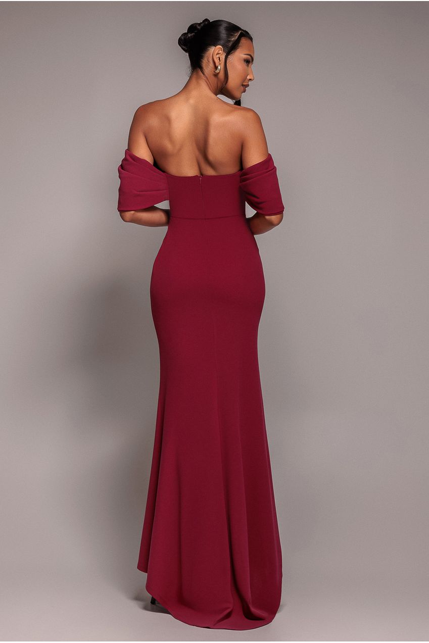 Off The Shoulder Draped Sleeve Maxi Dress - Burgundy DR3259