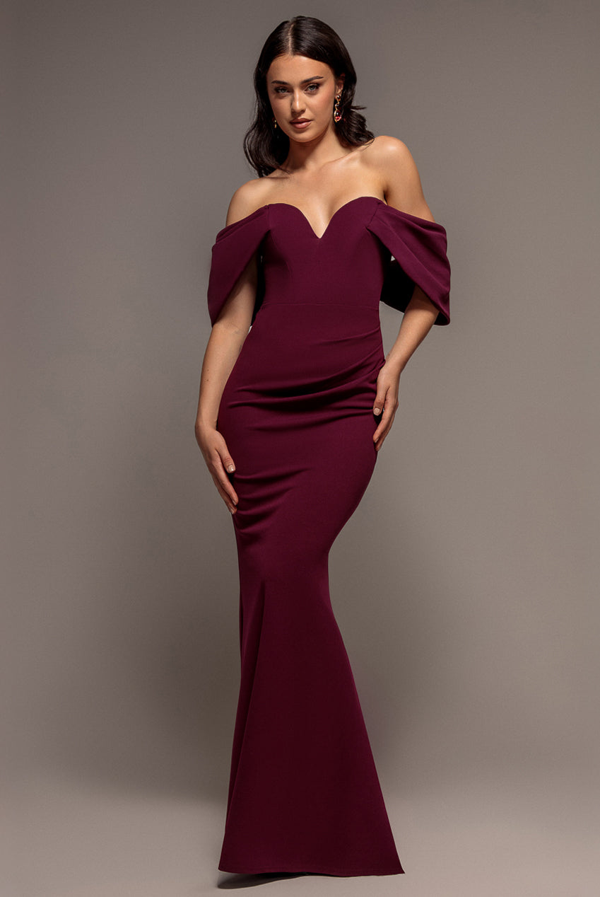 Off The Shoulder Draped Sleeve Maxi Dress - Plum DR3259