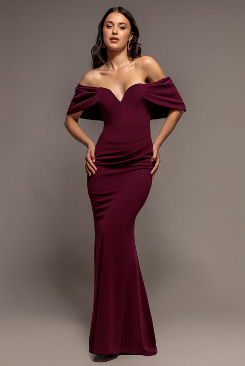 Off The Shoulder Draped Sleeve Maxi Dress - Plum by Goddiva