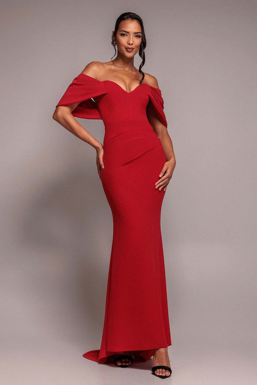 Off The Shoulder Draped Sleeve Maxi Dress - Red DR3259