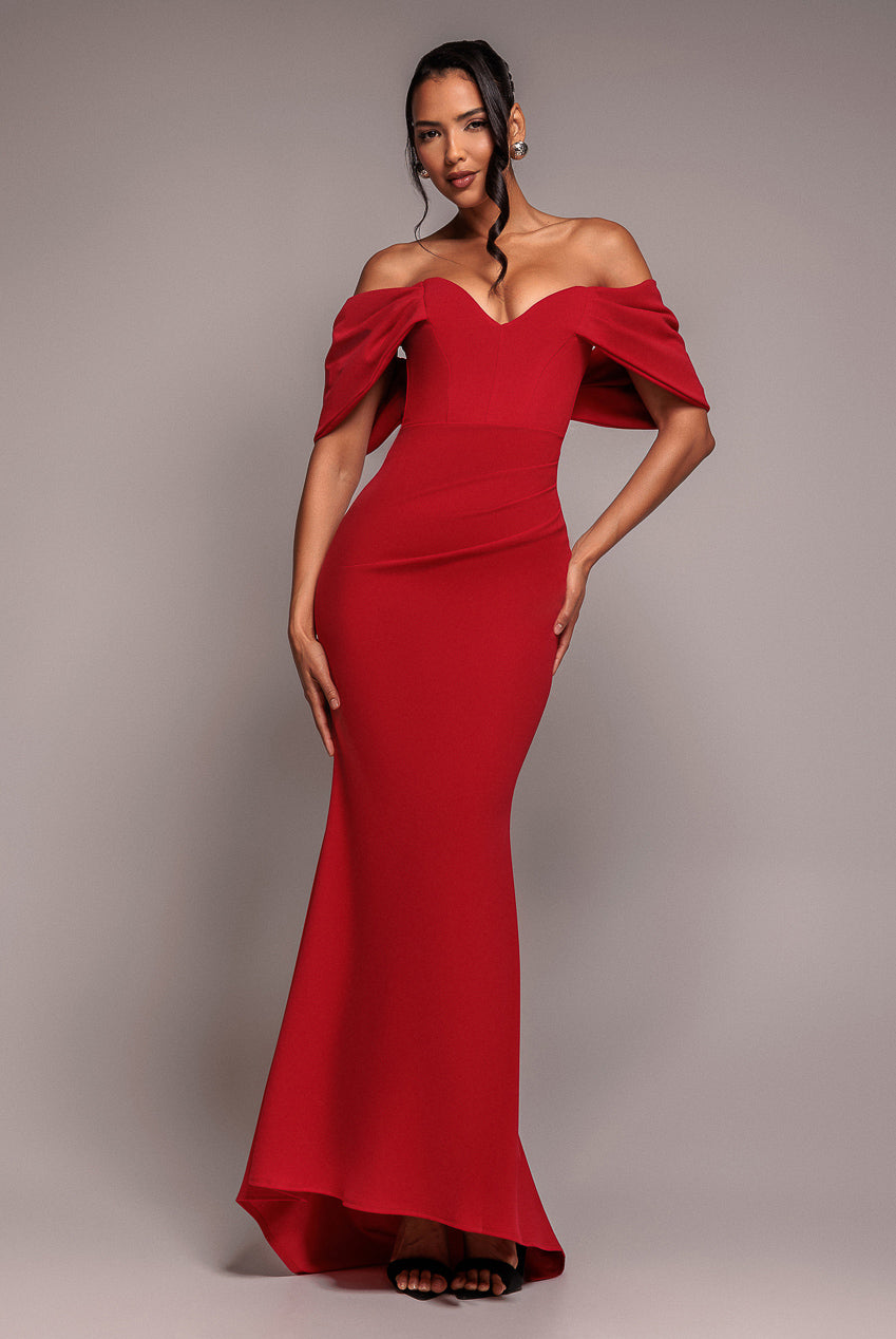 Off The Shoulder Draped Sleeve Maxi Dress - Red DR3259