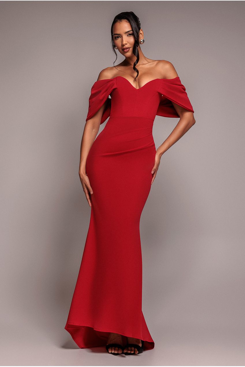 Off The Shoulder Draped Sleeve Maxi Dress - Red DR3259