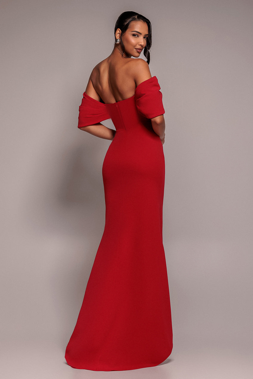 Off The Shoulder Draped Sleeve Maxi Dress - Red DR3259