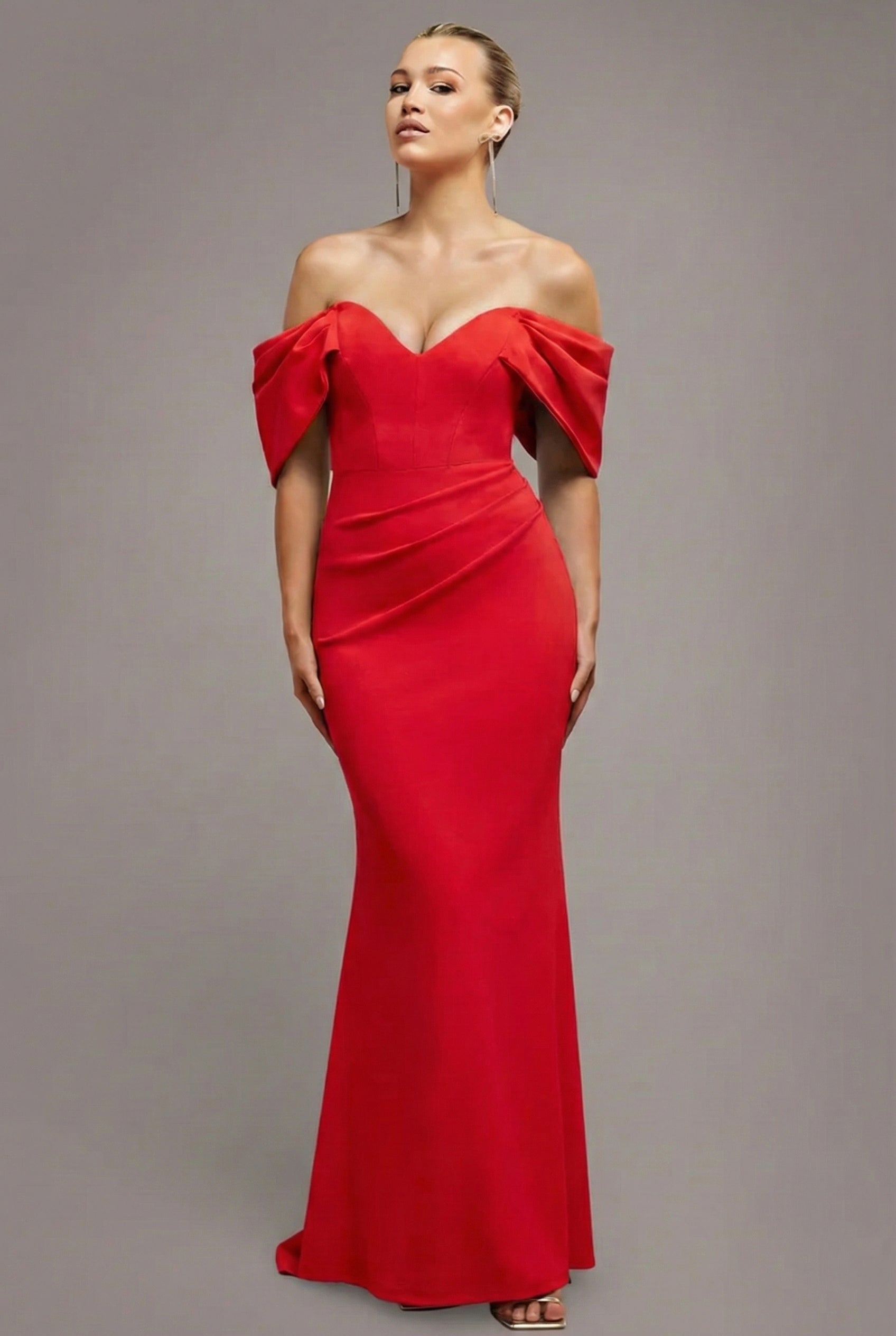 Off The Shoulder Draped Sleeve Maxi Dress - Red DR3259