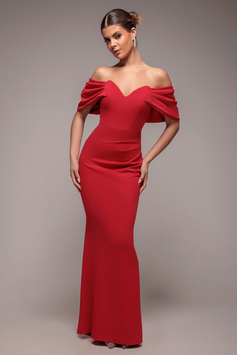Off The Shoulder Draped Sleeve Maxi Dress - Red by Goddiva