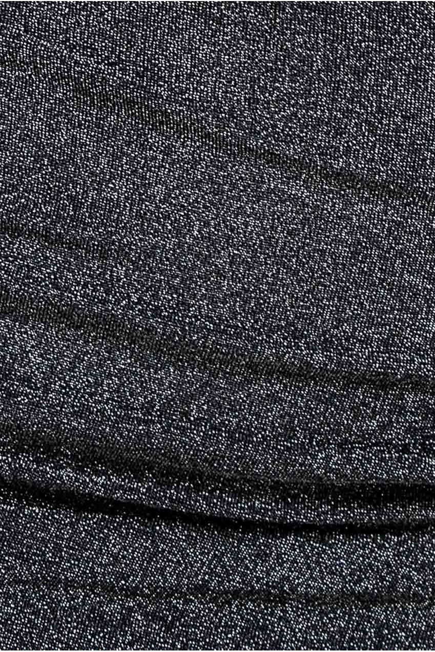 Lurex One Shoulder Ruched Midi Dress - Black Silver DR3268