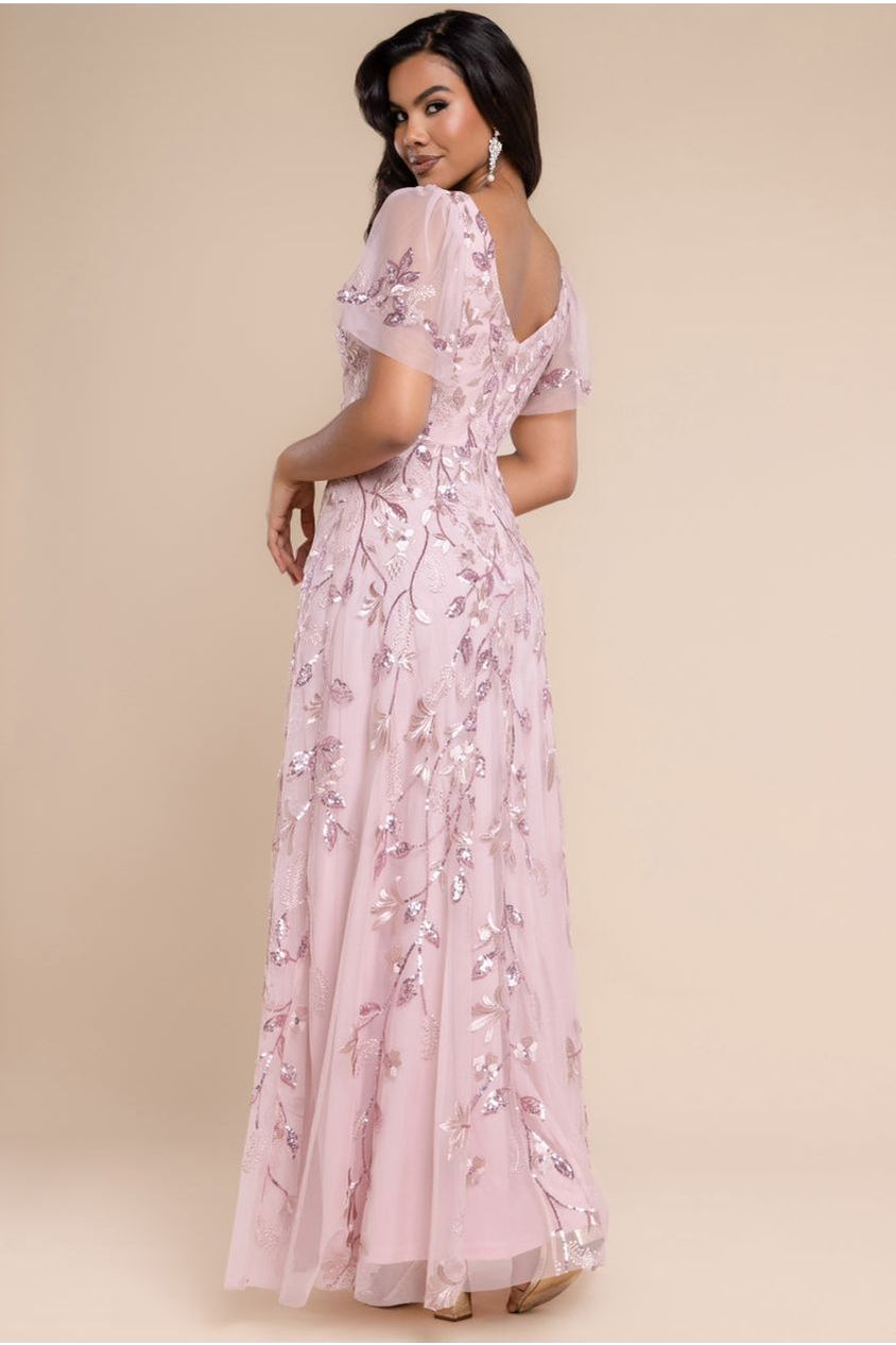 Flared Sleeve Embroidered Maxi Dress - Blush Pink DR3279A