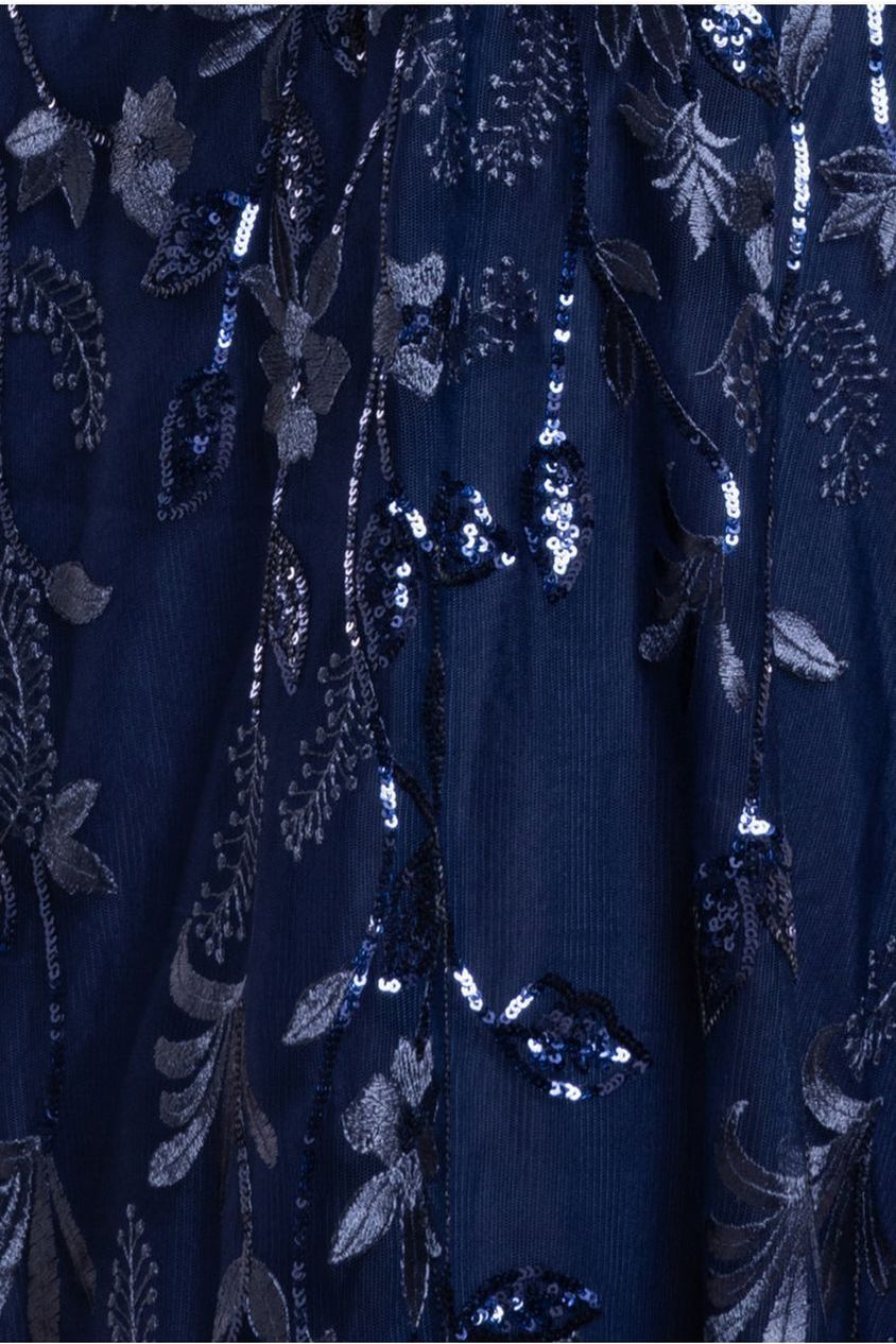 Flared Sleeve Embroidered Maxi Dress - Navy Blue DR3279A