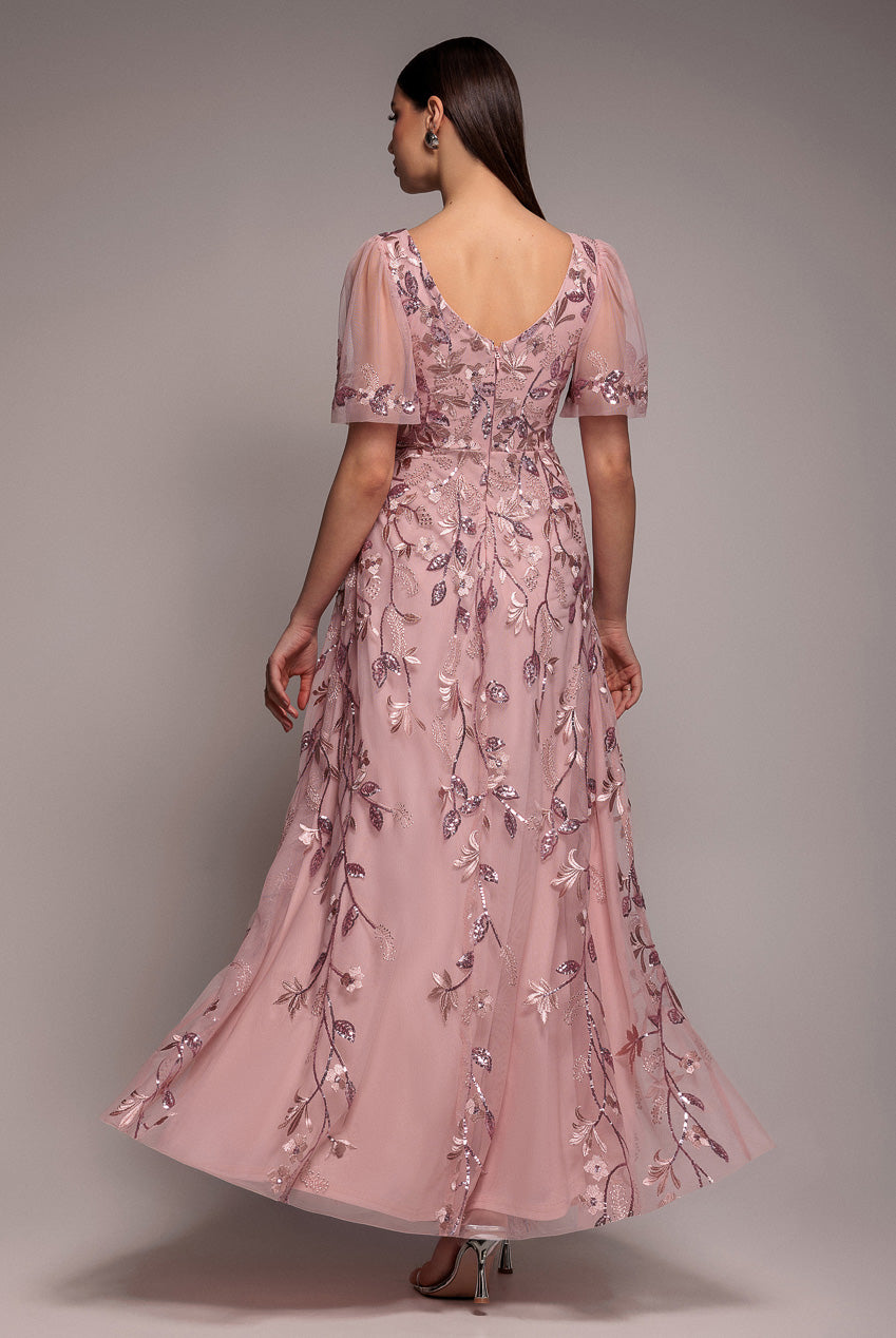 Flared Sleeve Embroidered Maxi Dress - Blush DR3279