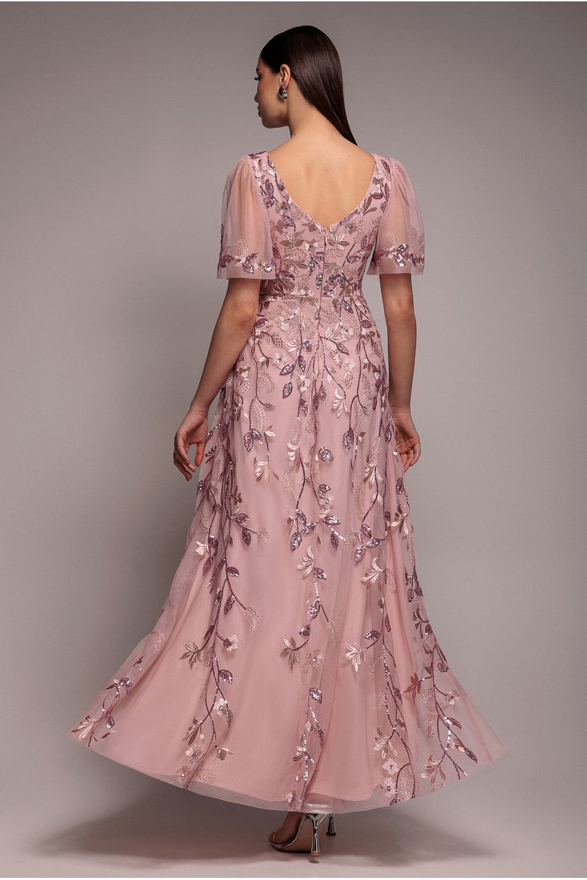 Flared Sleeve Embroidered Maxi Dress - Blush DR3279