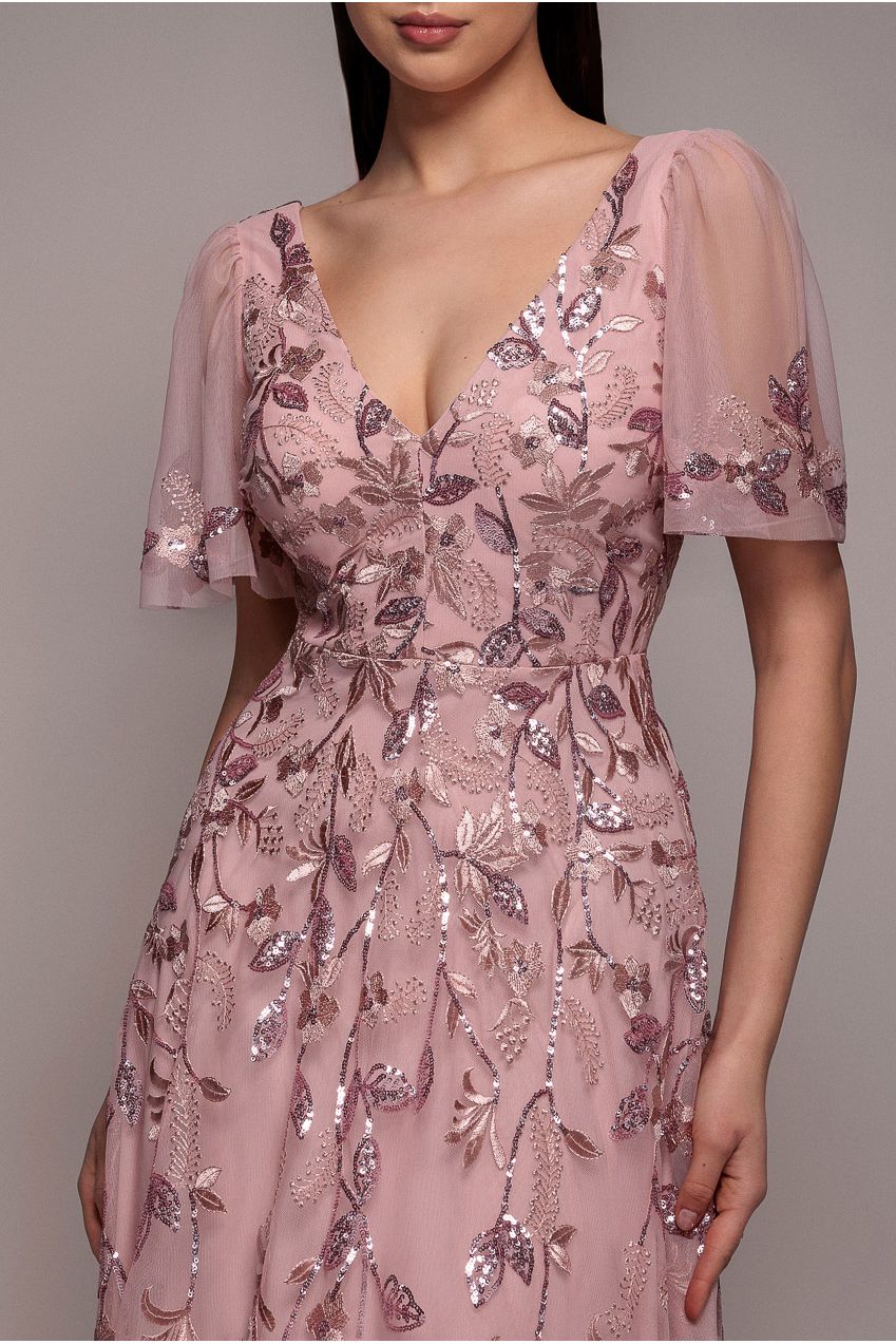 Flared Sleeve Embroidered Maxi Dress - Blush DR3279