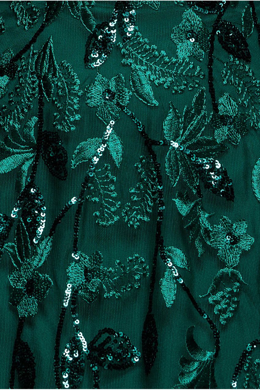 Flared Sleeve Embroidered Maxi Dress - Emerald Green DR3279