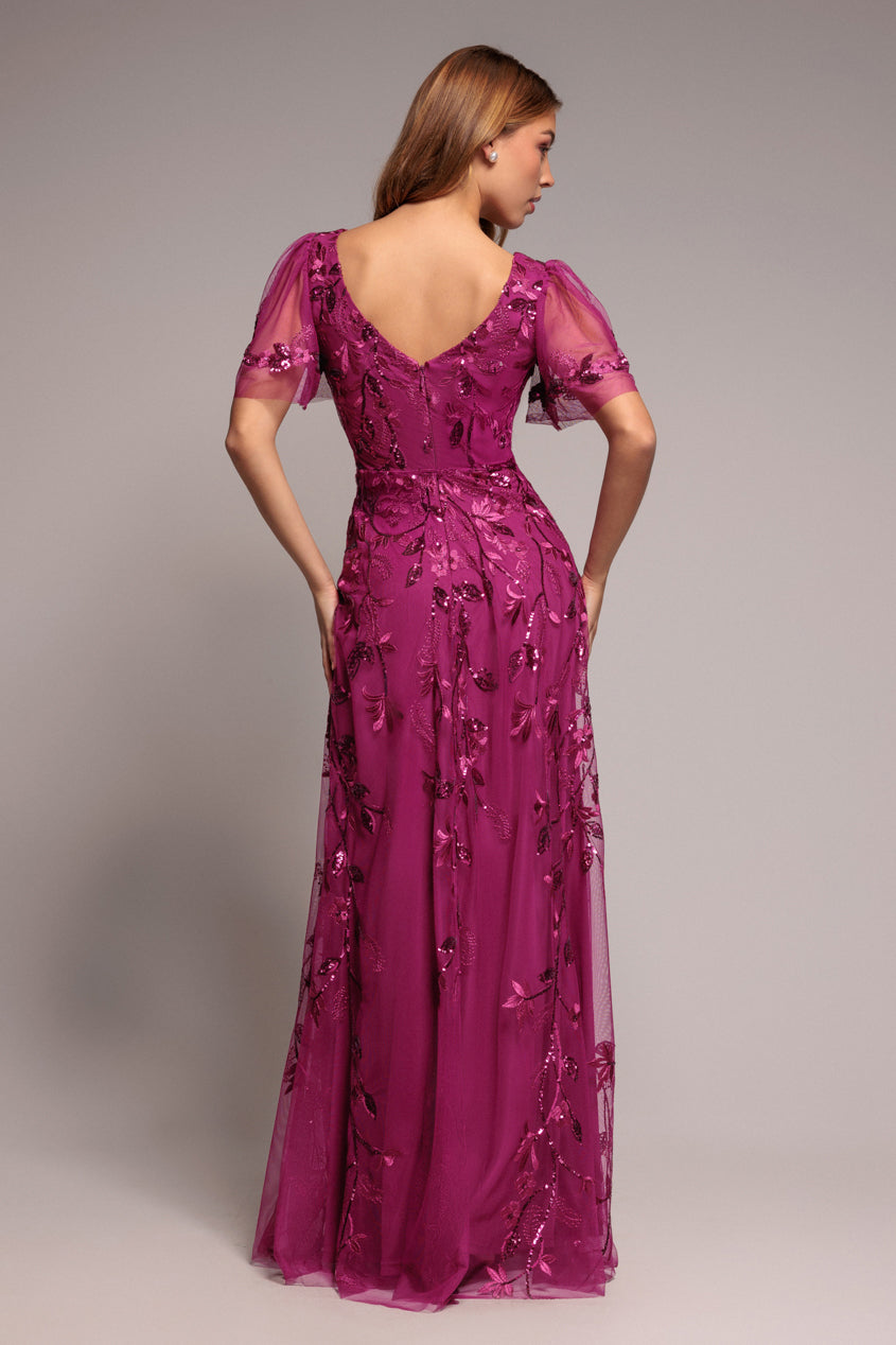Flared Sleeve Embroidered Maxi Dress - Magenta DR3279A
