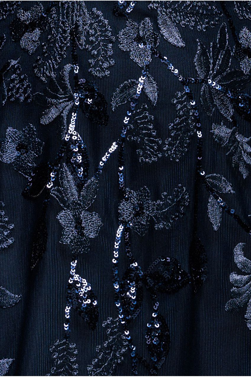 Flared Sleeve Embroidered Maxi Dress - Navy Blue DR3279A