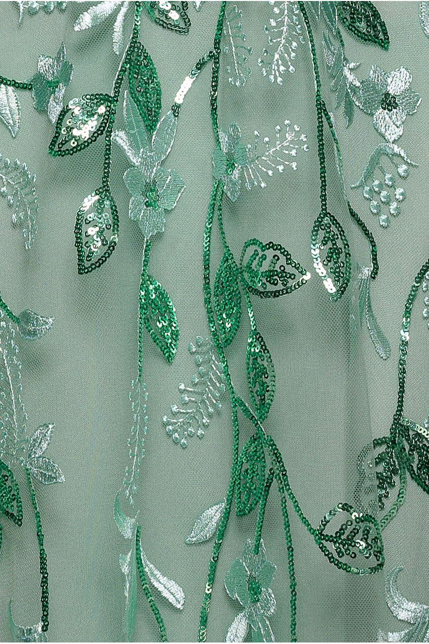 Flared Sleeve Embroidered Maxi Dress - Sage Green DR3279