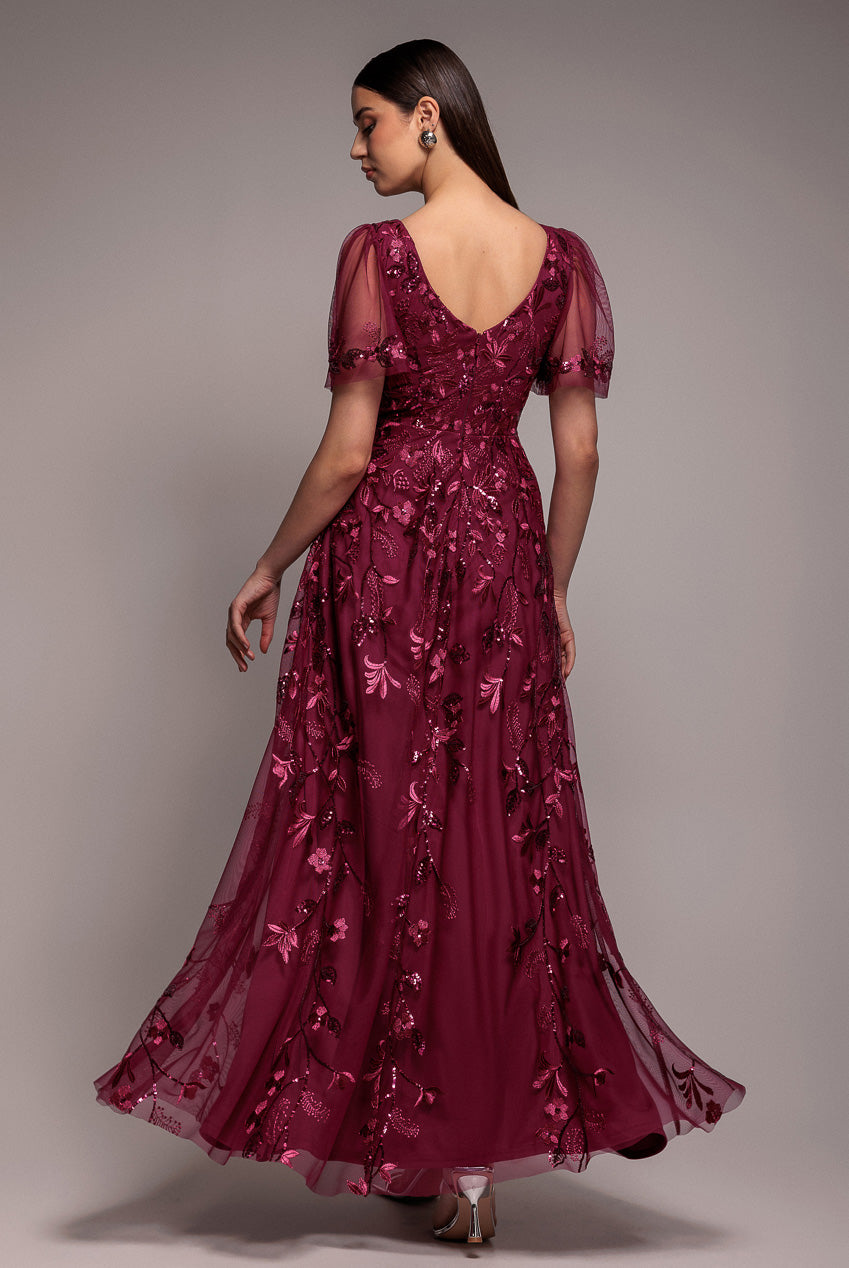 Flared Sleeve Embroidered Maxi Dress - Magenta DR3279A