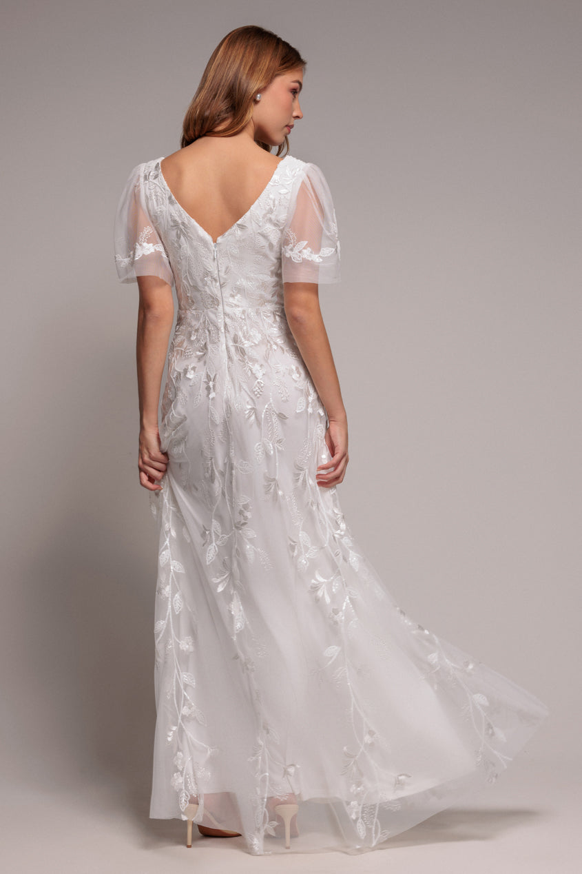 Flared Sleeve Embroidered Maxi Dress - White DR3279A