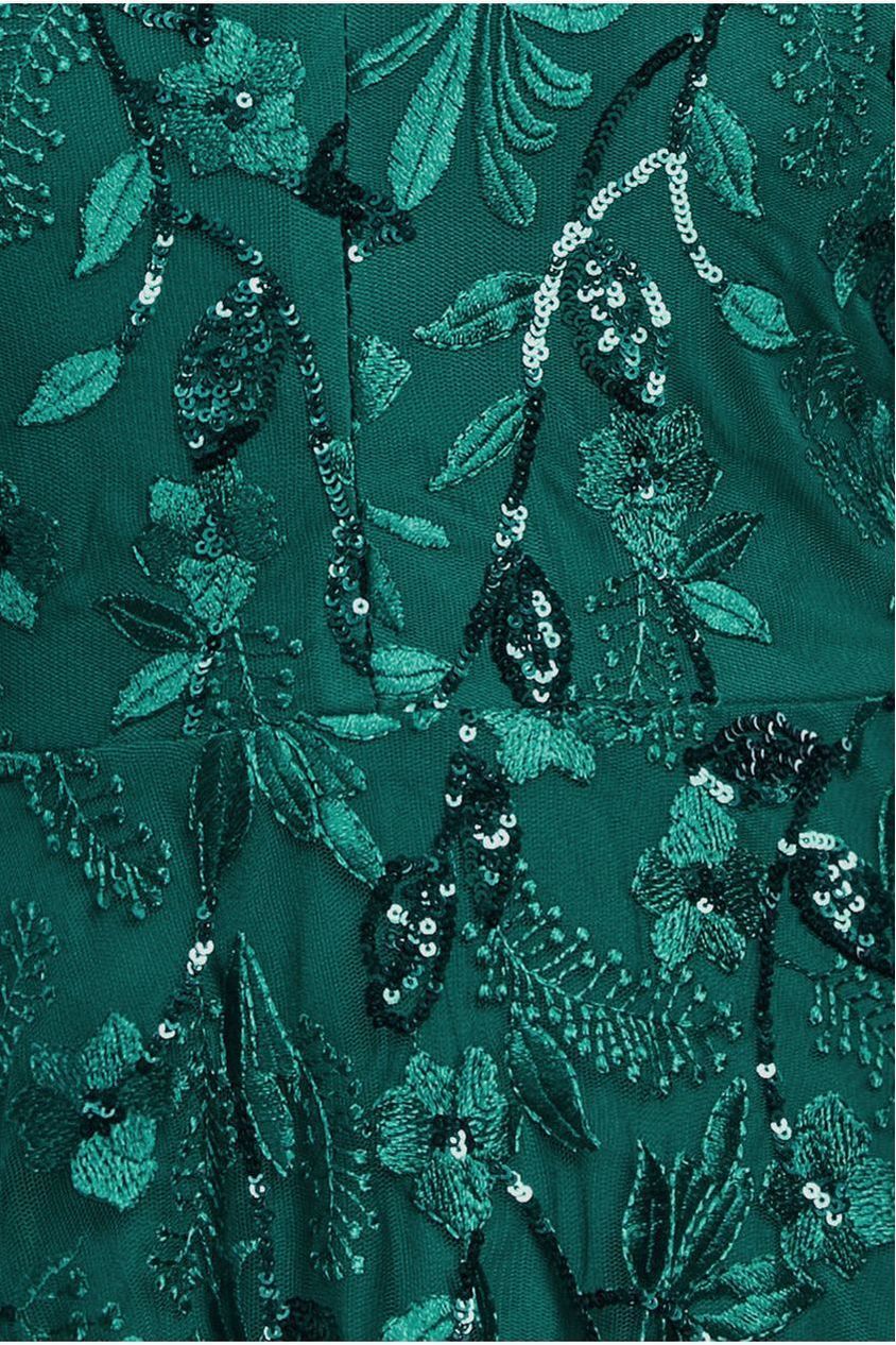 Flared Sleeve Embroidered Maxi Dress - Emerald Green DR3279