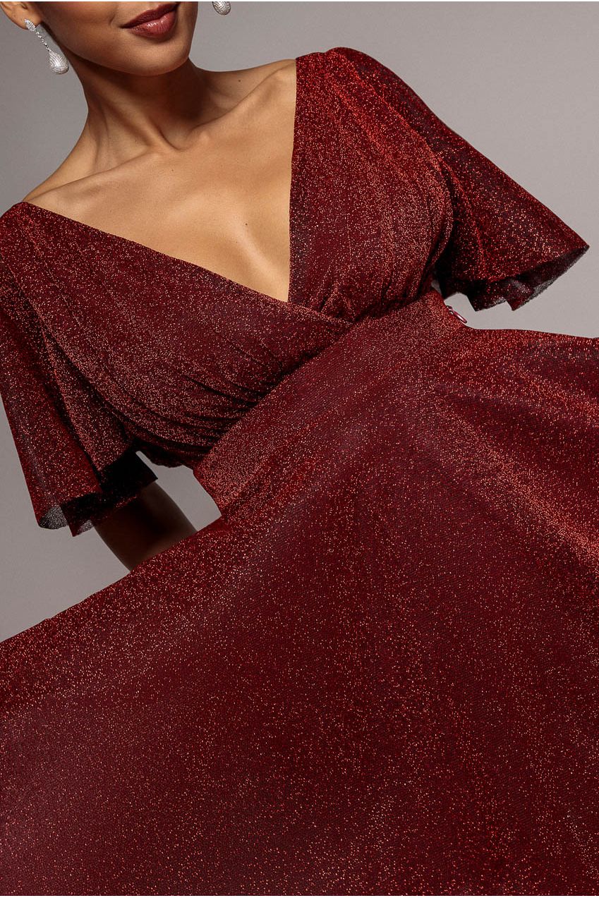 Sparkle Lurex Wrap Mini Skater Dress - Red DR3315