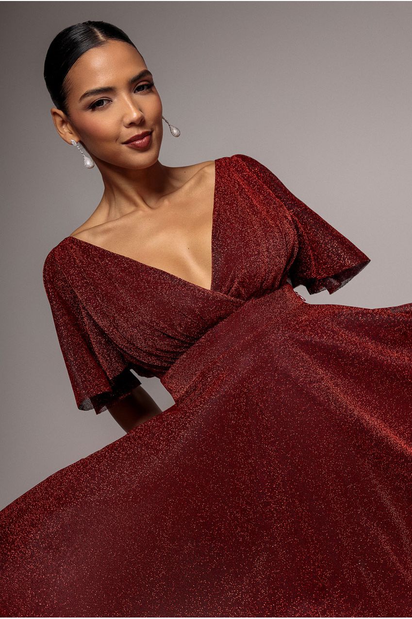 Sparkle Lurex Wrap Mini Skater Dress - Red DR3315