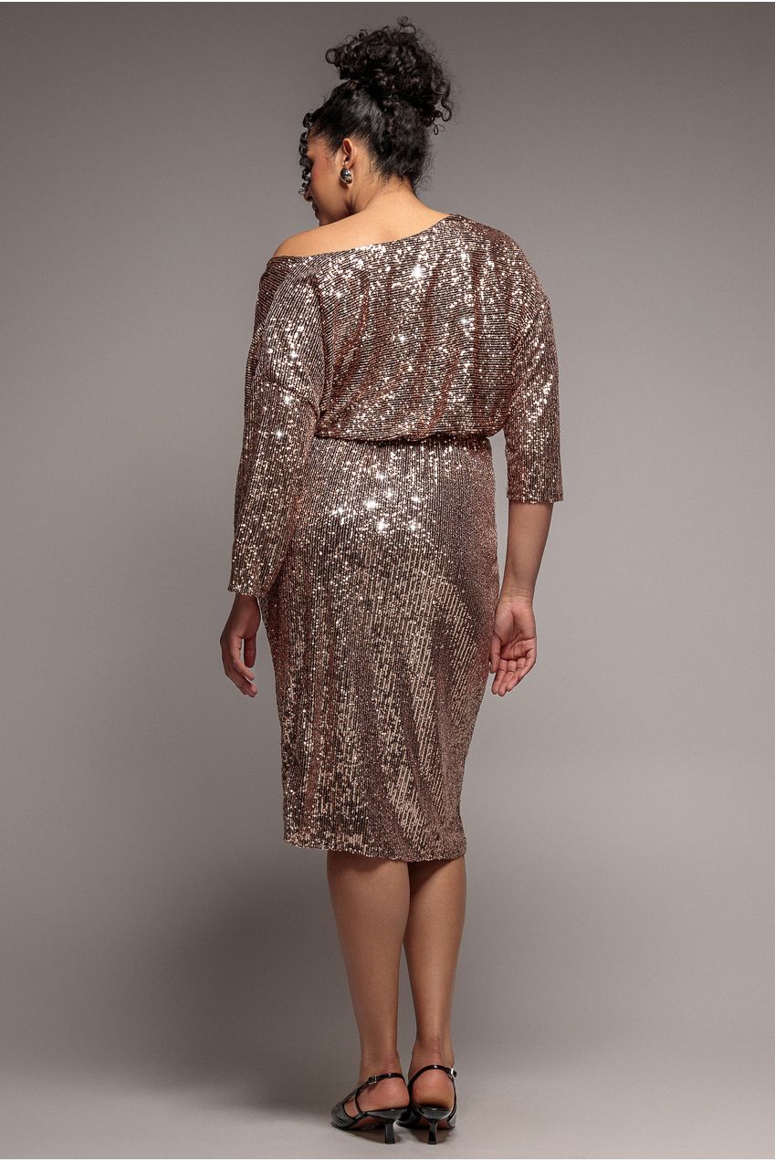 Sequin Cowl Neck Midi Dress - Champagne DR3321P