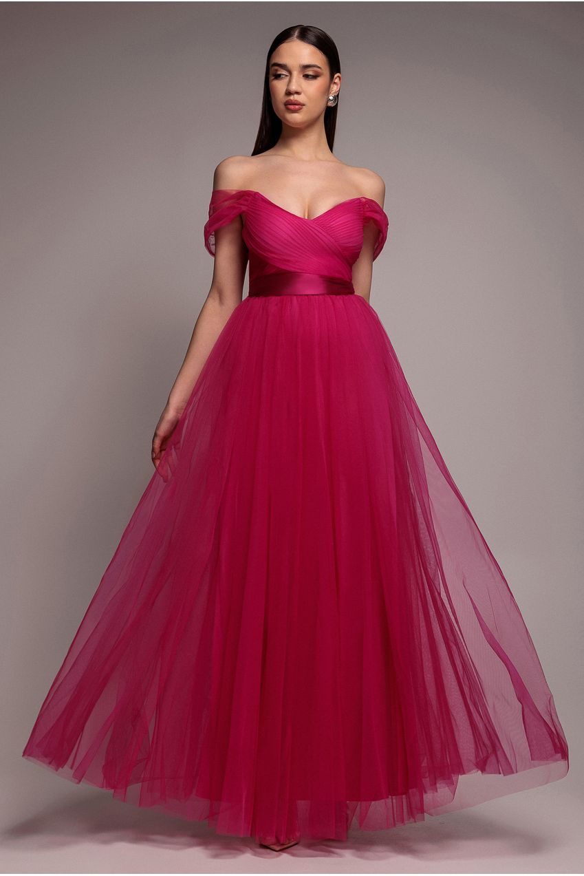 Off The Shoulder Princess Maxi Dress - Hot Pink | Goddiva Off The Shoulder Princess Maxi Dress - Hot Pink | Goddiva