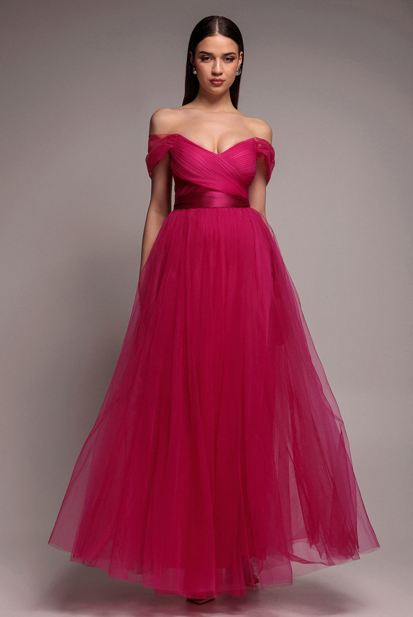 Off The Shoulder Princess Maxi Dress - Hot Pink DR3322A