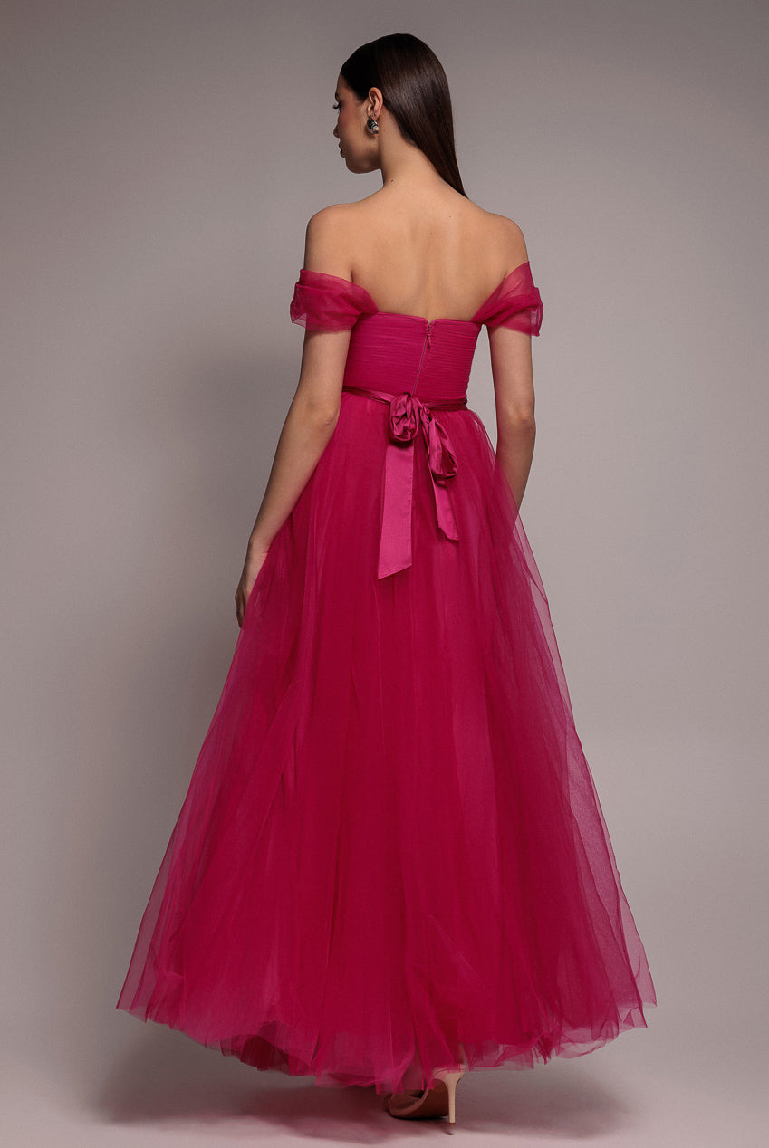 Off The Shoulder Princess Maxi Dress - Hot Pink DR3322A