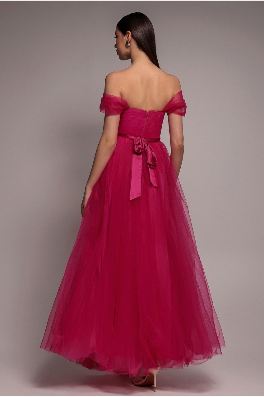 Off The Shoulder Princess Maxi Dress - Hot Pink DR3322A