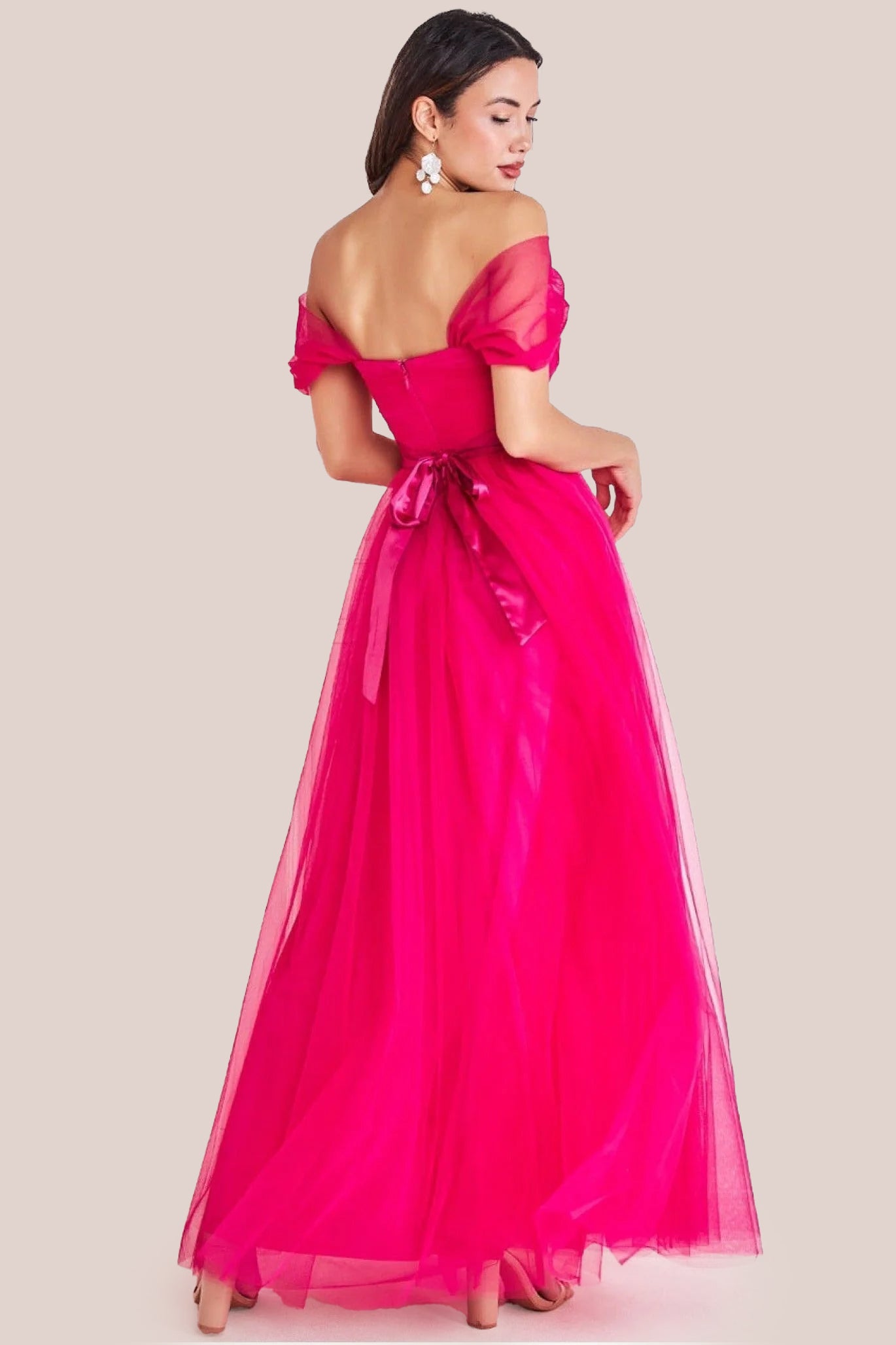 Off The Shoulder Princess Maxi Dress - Hot Pink DR3322A