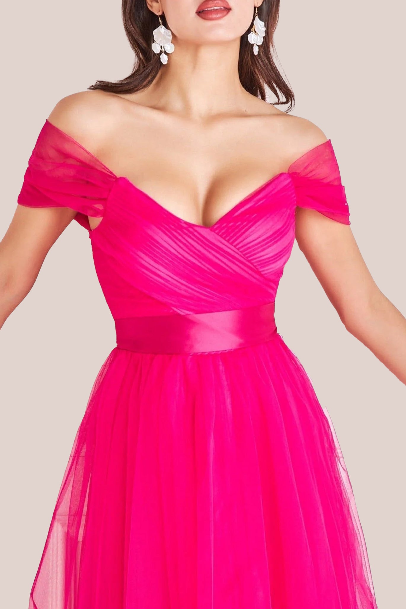 Off The Shoulder Princess Maxi Dress - Hot Pink DR3322A